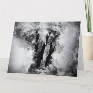 African Elephant Black and White Watercolor Thank You Card