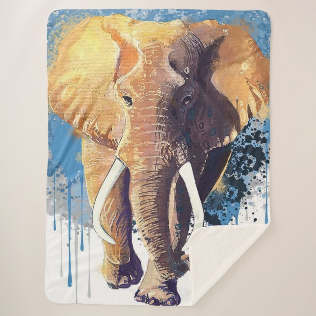 African Elephant Design | Wildlife Animal  Sherpa Blanket (Front)