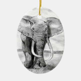 african elephant drawing in pencil design ceramic ornament