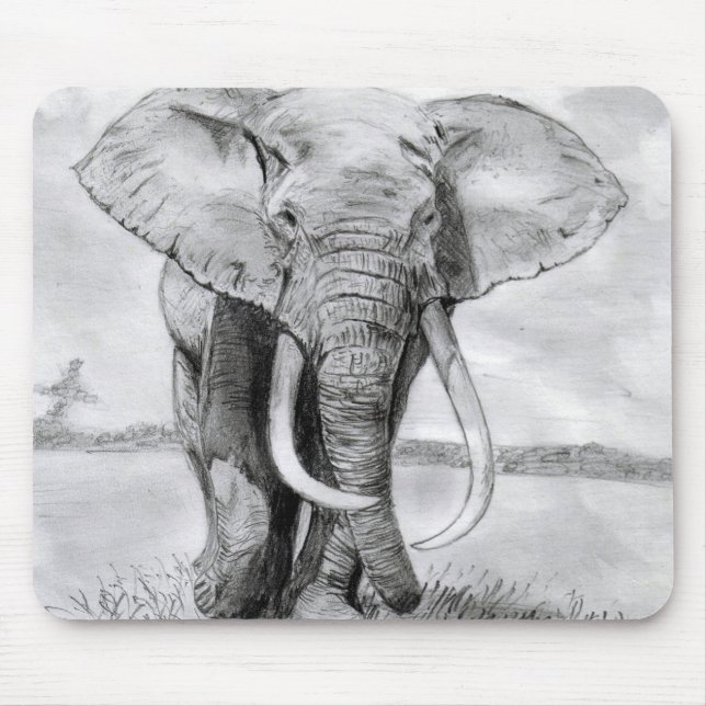 african elephant drawing in pencil design mouse pad (Front)