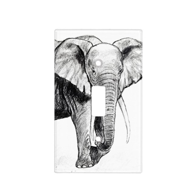 African elephant drawing light switch cover (Front)