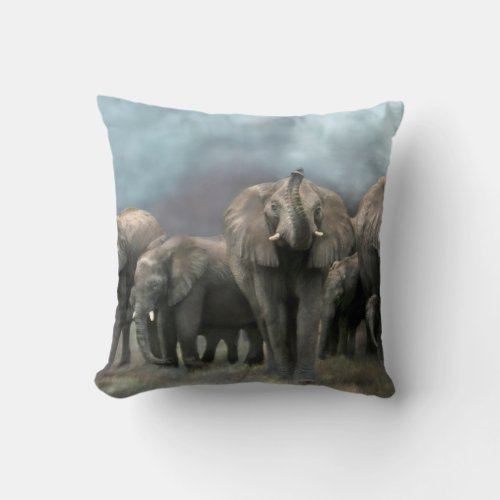 African Elephant Family Art Designer Pillow