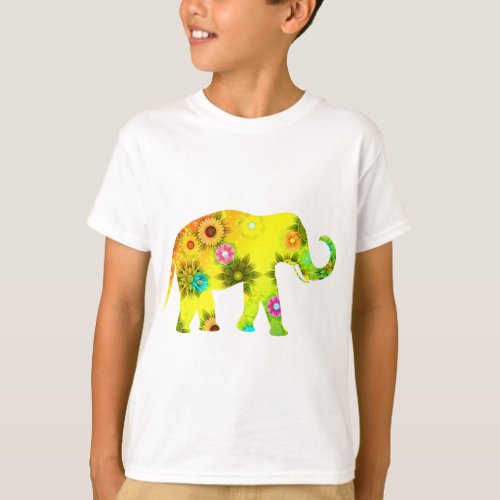 African Elephant Floral T_Shirt