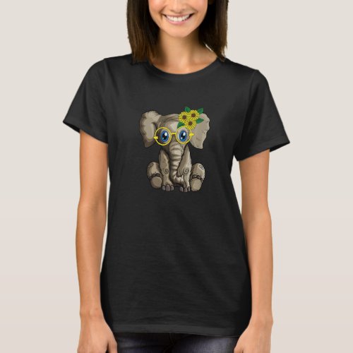 African Elephant Flowers Glasses Bow Elephant Bull T_Shirt