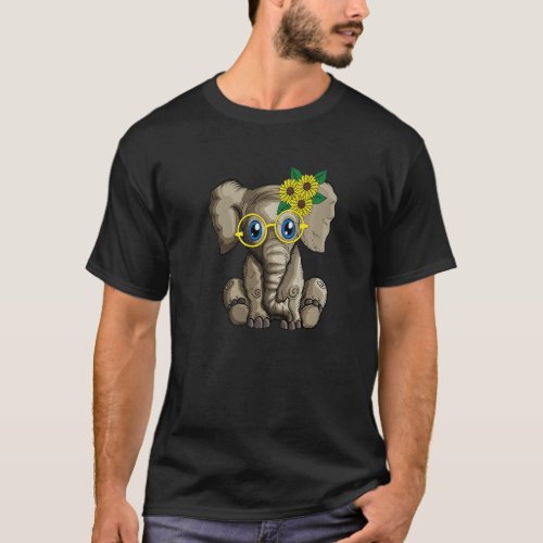 African Elephant Flowers Glasses Bow Elephant Bull T_Shirt