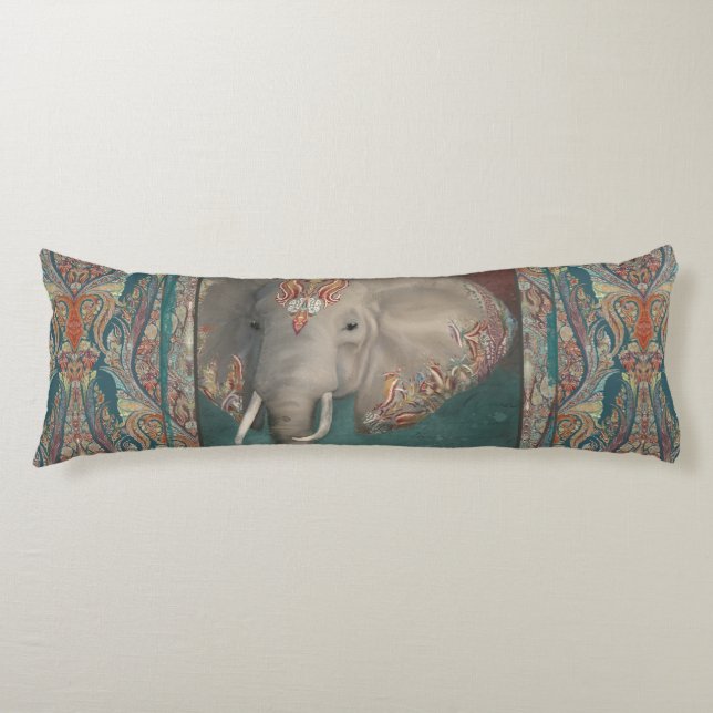 African Elephant India Ethnic Tribal Boho Teal Body Pillow (Front)