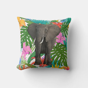 African Elephant Jungle Safari Animal wildlife Art Throw Pillow