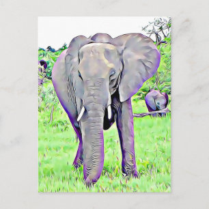 African Elephant Mama and Baby Scene Artwork Postcard