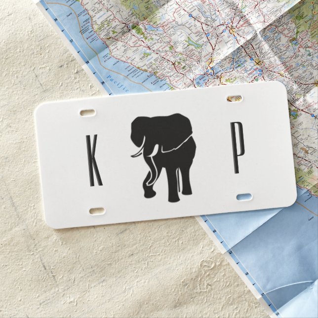 African Elephant Monogrammed License Plate (In Situ)