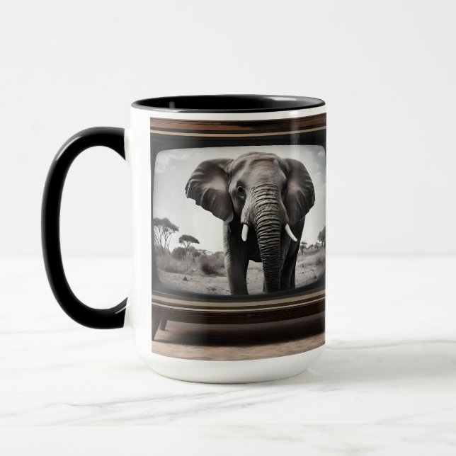African Elephant On Analog Television, Mug (Left)