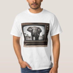 African Elephant On Analog Television, T-Shirt