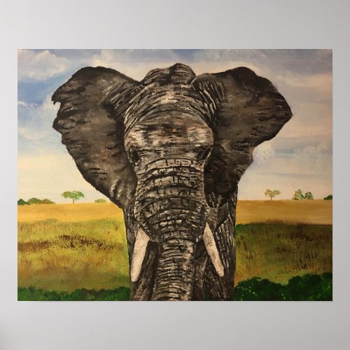 African Elephant Painting Art Print Poster