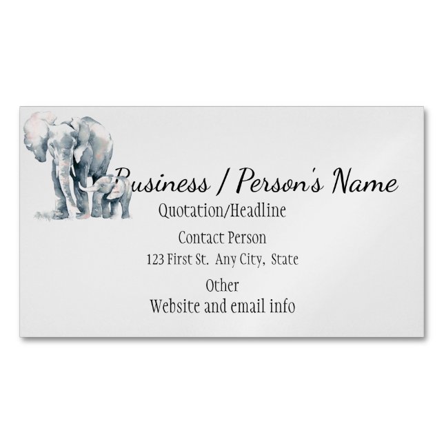 African Elephant Parent and Child Animal Custom Business Card Magnet (Front)