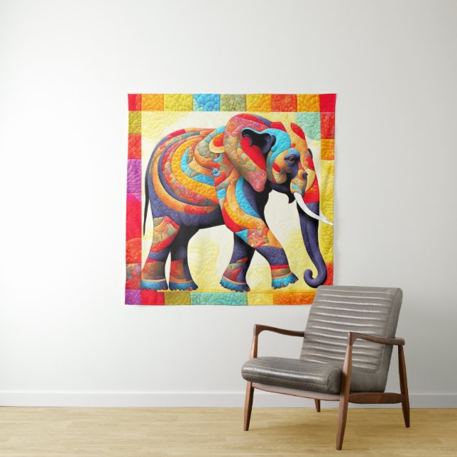 African Elephant Quilt Look Tapestry (In Situ)