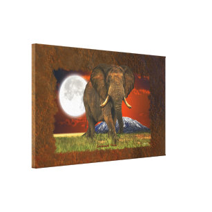 African Elephant & Savannah Moon Art Design Canvas Print