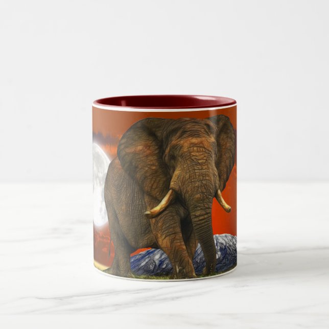 African Elephant & Savannah Moon Two-Tone Coffee Mug (Center)