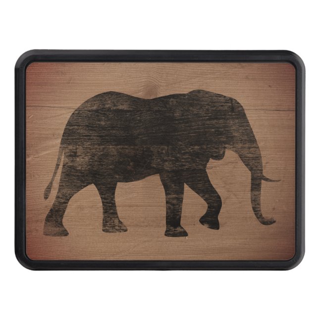 African Elephant Silhouette Rustic Style Tow Hitch Cover (Front)