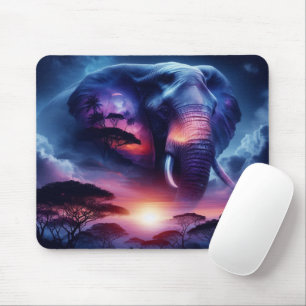 African Elephant Silhouette Sunset Safari  Mouse Pad