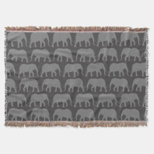 African Elephant Silhouettes Pattern Wildlife Throw Blanket