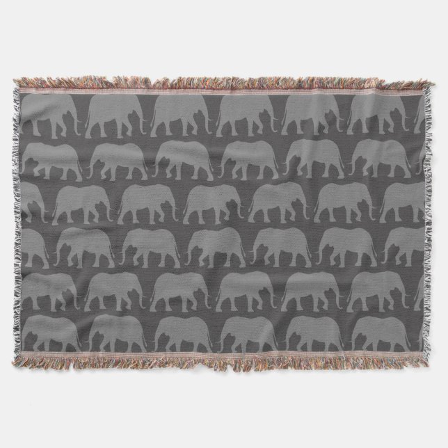 African Elephant Silhouettes Pattern | Wildlife Throw Blanket (Front)