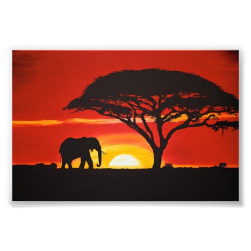 African Elephant Sunset Africa African Decor Photo Print