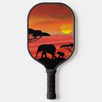 African Elephant Sunset Pickleball Paddle by Incatneato at Zazzle