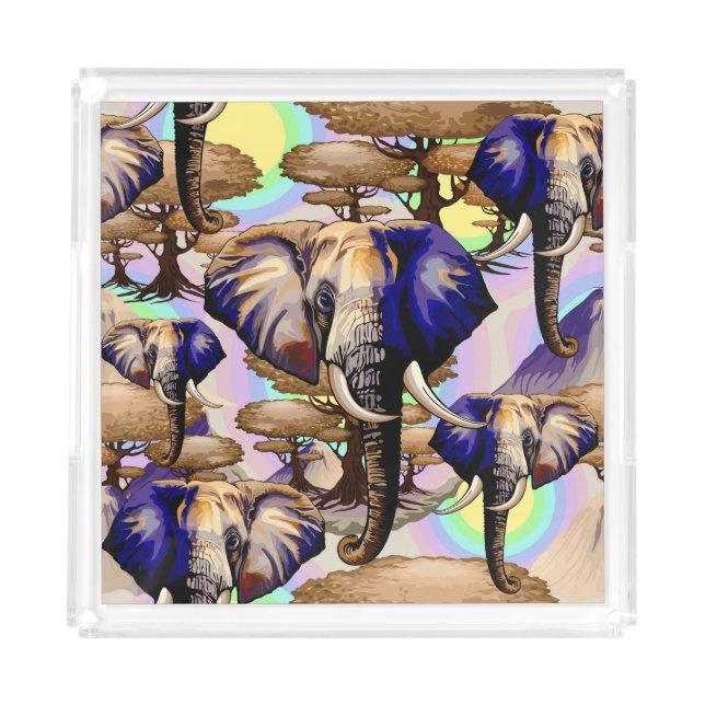 African Elephant Surreal Portrait  Acrylic Tray (Front)