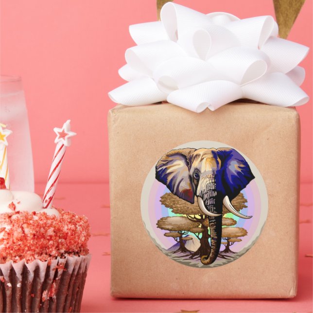 African Elephant Surreal Portrait  Classic Round Sticker (Party)