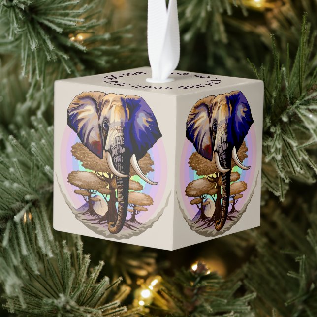 African Elephant Surreal Portrait  Cube Ornament (Tree)