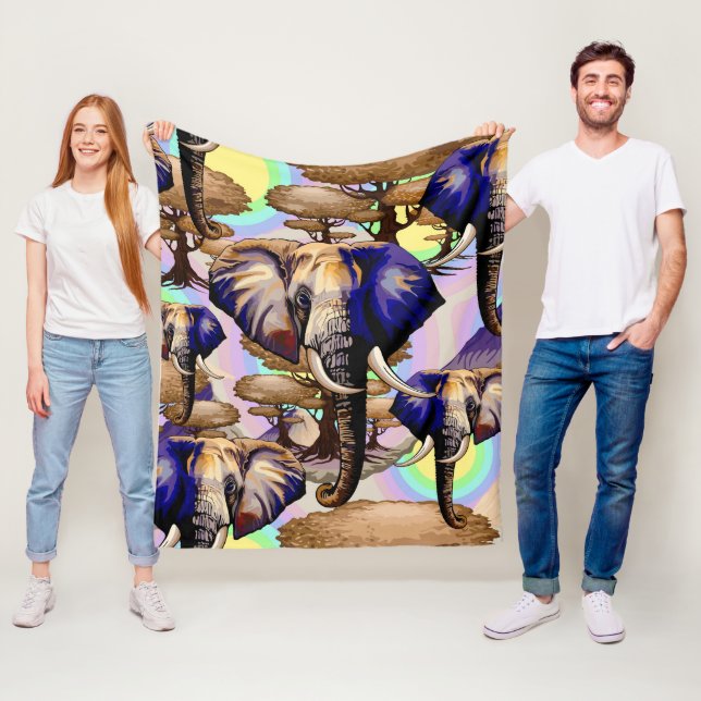 African Elephant Surreal Portrait  Fleece Blanket (In Situ)