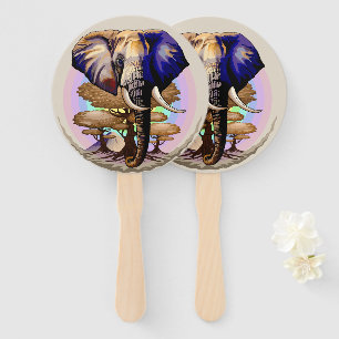 African Elephant Surreal Portrait Hand Fan
