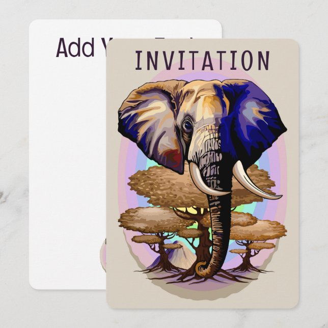 African Elephant Surreal Portrait  Invitation (Front/Back)
