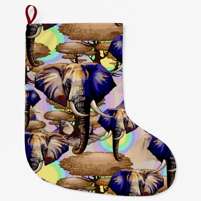 African Elephant Surreal Portrait  Large Christmas Stocking (Front)