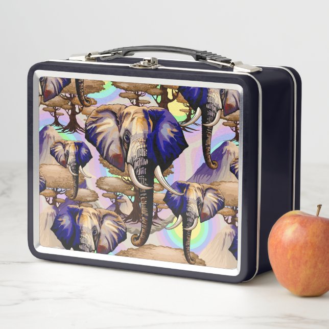African Elephant Surreal Portrait  Metal Lunch Box (In Situ)