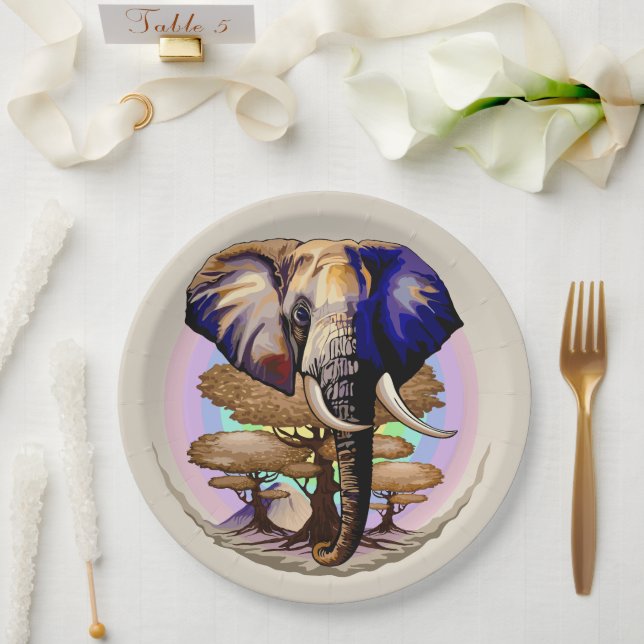African Elephant Surreal Portrait  Paper Plates (Wedding)