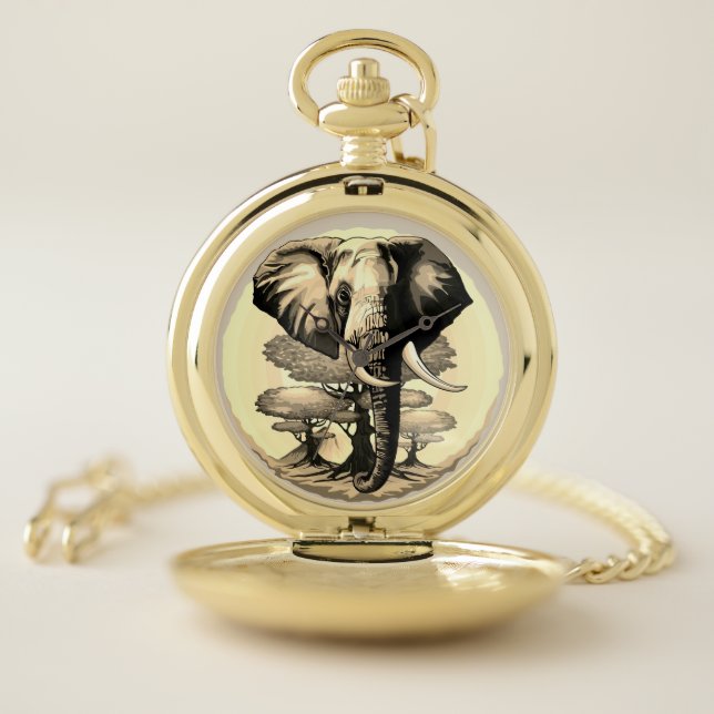 African Elephant Surreal Portrait  Pocket Watch (Inside)