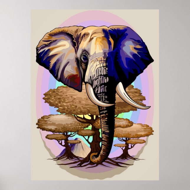 African Elephant Surreal Portrait  Poster (Front)