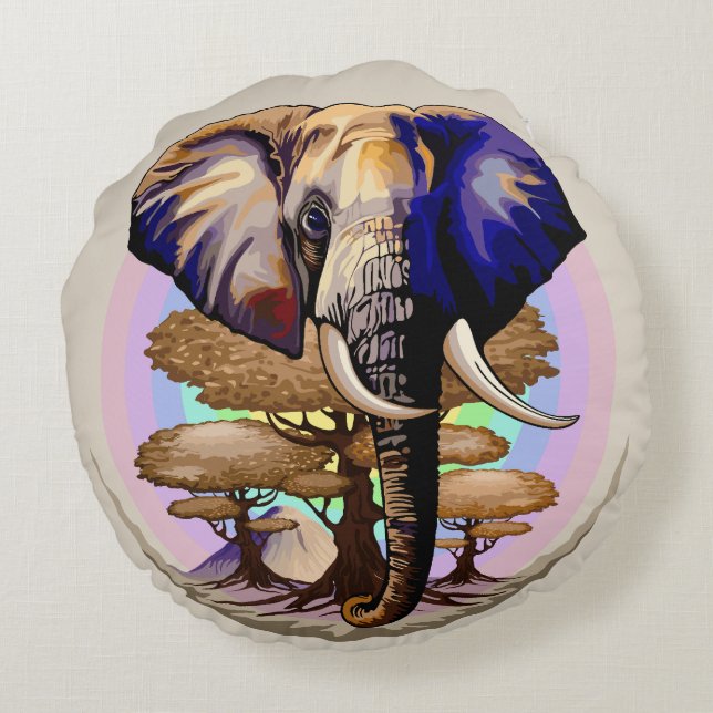 African Elephant Surreal Portrait  Round Pillow (Back)