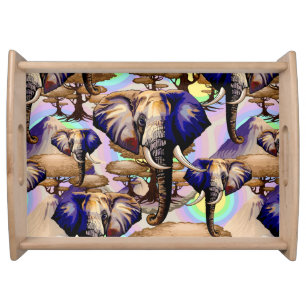 African Elephant Surreal Portrait  Serving Tray