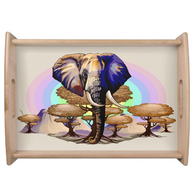 African Elephant Surreal Portrait  Serving Tray (Front)