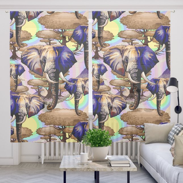 African Elephant Surreal Portrait  Sheer Curtains (Living Room)