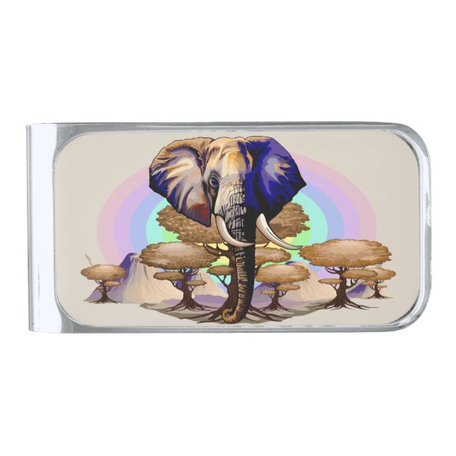 African Elephant Surreal Portrait  Silver Finish Money Clip (Front)