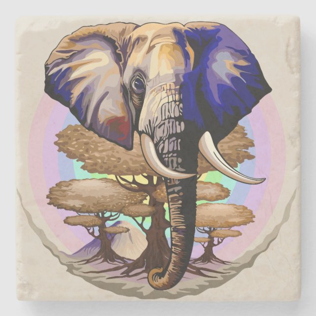 African Elephant Surreal Portrait  Stone Coaster (Front)
