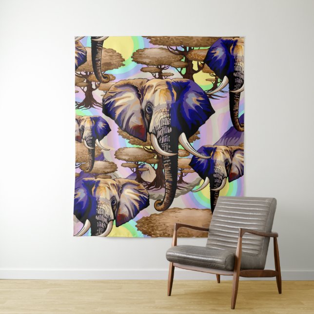 African Elephant Surreal Portrait  Tapestry (In Situ)