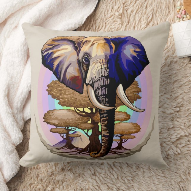 African Elephant Surreal Portrait  Throw Pillow (Blanket)