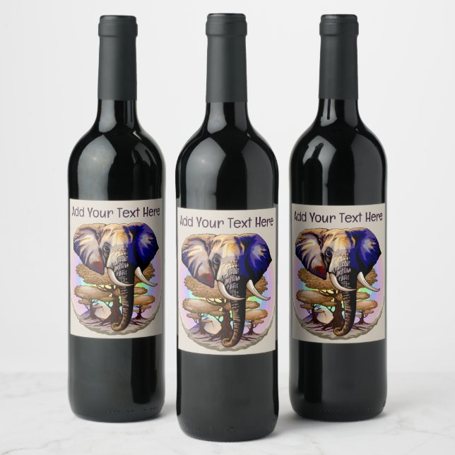 African Elephant Surreal Portrait  Wine Label (Bottles)