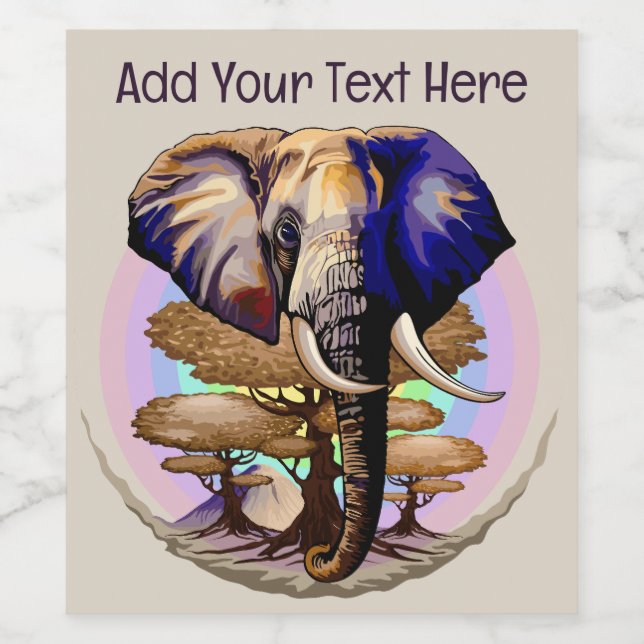 African Elephant Surreal Portrait  Wine Label (Single Label)