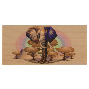 African Elephant Surreal Portrait  Wood Flash Drive