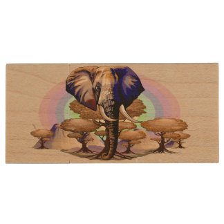 African Elephant Surreal Portrait Wood Flash Drive