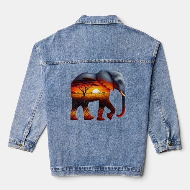 African Elephant T-Shirts Denim Jacket (Back)